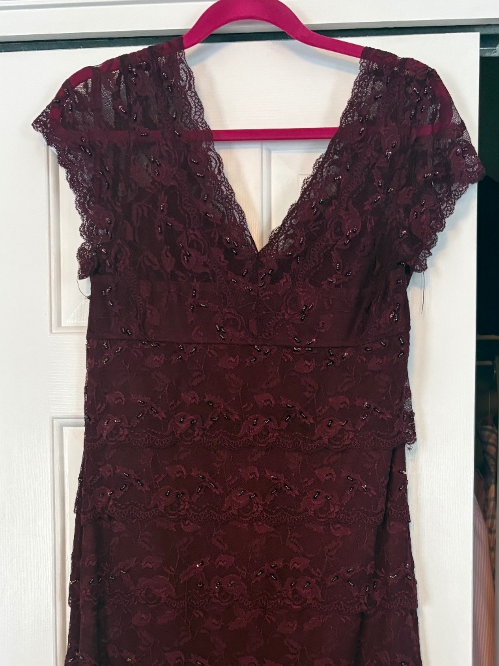 Burgundy Beaded Lace Cocktail Dress – Elegant Evening/Occasion
